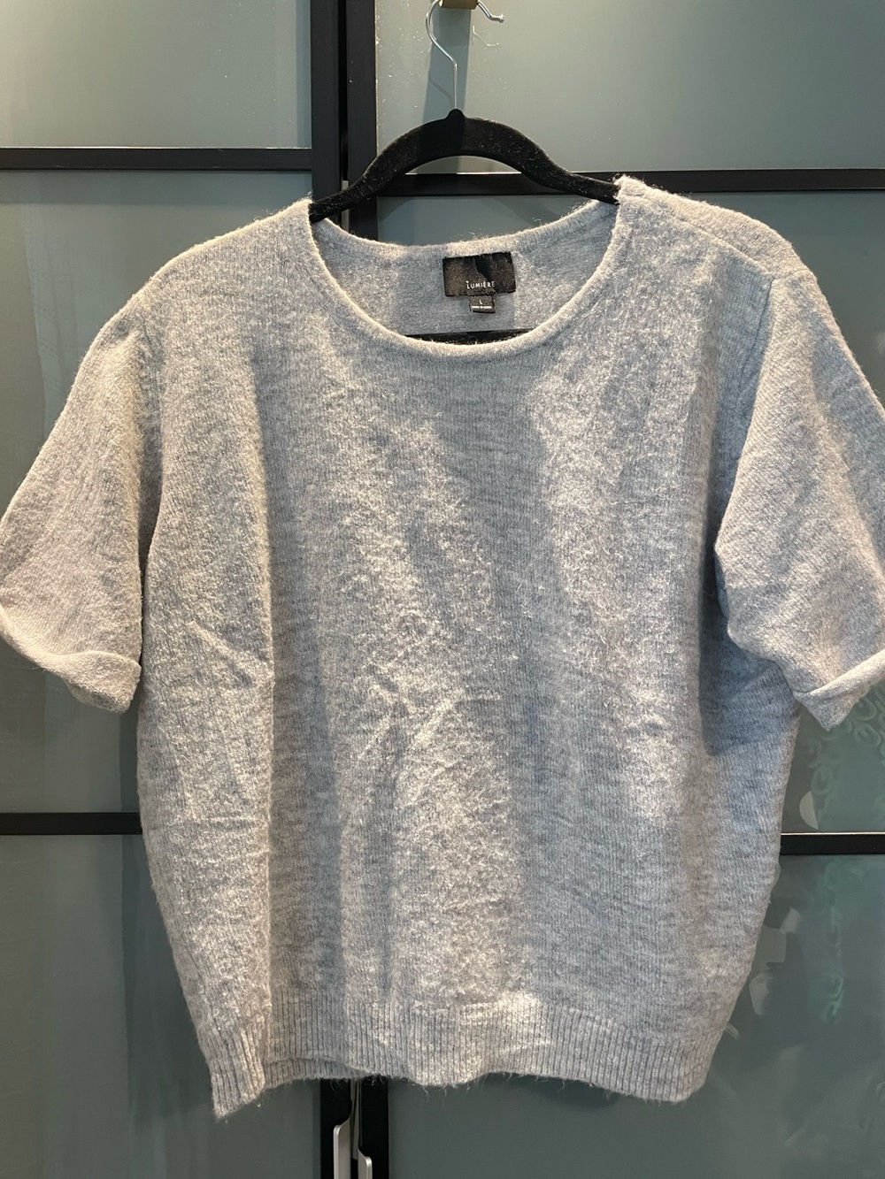 Lumiere Light Gray Short-Sleeve Crewneck Sweater